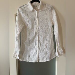 Chic White Eyelet Button-Up Shirt